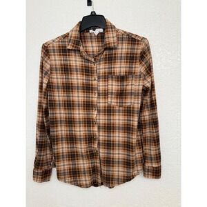 Birch and Stone Brown Plaid Flannel Shirt Womens Button Down Long Sleeve‎